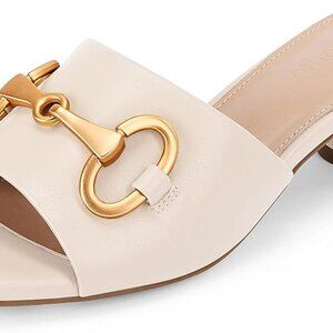 Women's Slip On Sandals PU Open Toe Low Heel Chain Dressy Shoes